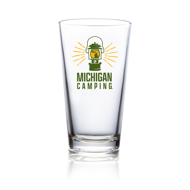 Michigan Camping Green Lantern Pint Glass