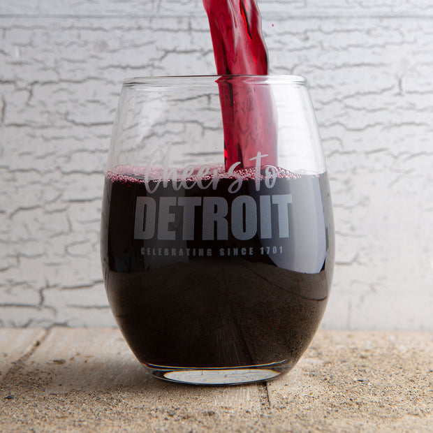 Cheers to Detroit Stemless Wine Glass