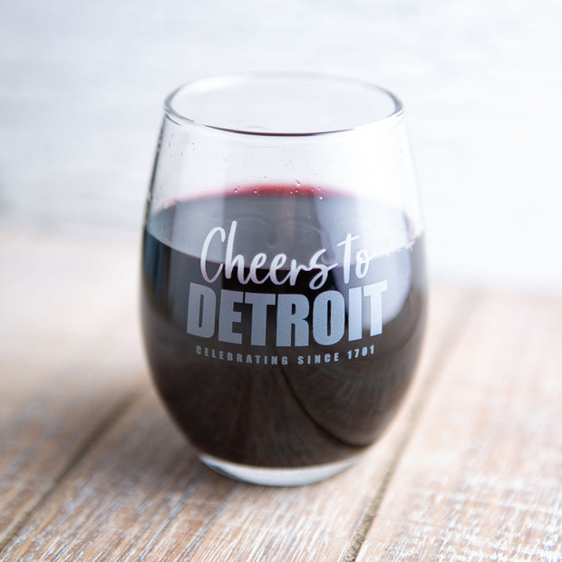 Cheers to Detroit Stemless Wine Glass